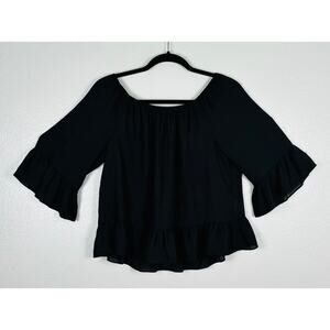 Bar III Sheer Top Size Medium Black Ruffle Hem Witchy Whimsygoth Fairy Goblin